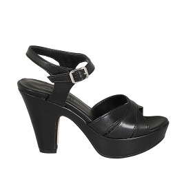 Sandale pour femmes en cuir noir avec courroie et plateforme talon 9 - Pointures disponibles: 31