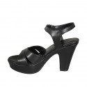 Sandalia para mujer en piel negra con cinturon y plataforma tacon 9 - Tallas disponibles:  31, 33, 34