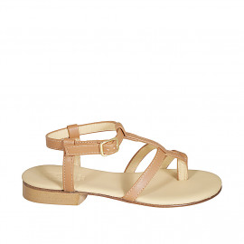 Sandale entredoigt pour femmes en cuir cognac talon 2 - Pointures disponibles: 33, 43, 44