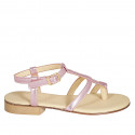 Woman's thong sandal in rose laminated leather heel 2 - Available sizes:  32, 33, 34, 42, 43, 44, 45
