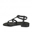 Woman's thong sandal in black leather heel 2 - Available sizes:  32, 33, 34, 42, 43, 44, 45, 46