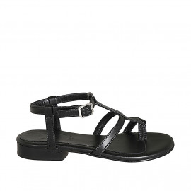 Woman's thong sandal in black leather heel 2 - Available sizes: 32, 33, 42, 43, 44, 45, 46