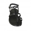 Woman's thong sandal in black leather heel 2 - Available sizes:  32, 33, 34, 42, 43, 44, 45, 46