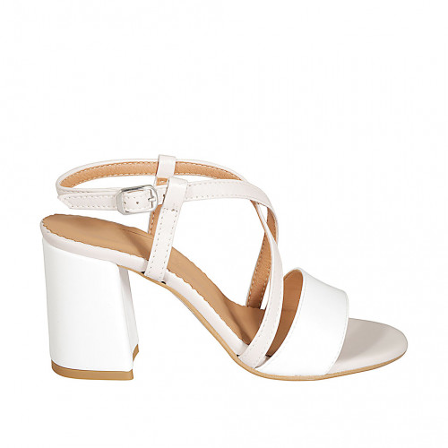 Woman's crossed strap sandal in white and rose leather heel 7 - Available sizes:  33, 34, 42, 43, 44, 45, 46