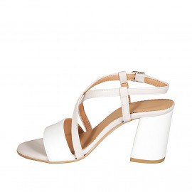 Sandale pour femmes avec courroie croisé en cuir blanc et rose talon 7 - Pointures disponibles:  42, 44, 45 2