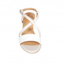 Sandale pour femmes avec courroie croisé en cuir blanc et rose talon 7 - Pointures disponibles:  33, 34, 42, 43, 44, 45, 46