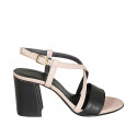 Sandale pour femmes avec courroie croisé en cuir noir et rose talon 7 - Pointures disponibles:  32, 33, 34, 43, 44, 45
