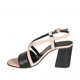 Sandale pour femmes avec courroie croisé en cuir noir et rose talon 7 - Pointures disponibles:  43, 44, 45 2