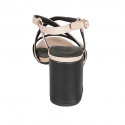 Sandalia para mujer con cinturon cruzado en piel negra y rosa tacon 7 - Tallas disponibles:  32, 33, 34, 42, 43, 44, 45