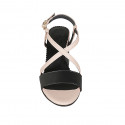 Woman's crossed strap sandal in black and rose leather heel 7 - Available sizes:  32, 33, 34, 42, 43, 44, 45