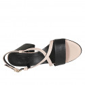 Sandale pour femmes avec courroie croisé en cuir noir et rose talon 7 - Pointures disponibles:  32, 33, 34, 43, 44, 45
