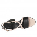 Sandalia para mujer con cinturon cruzado en piel negra y rosa tacon 7 - Tallas disponibles:  32, 33, 34, 42, 43, 44, 45