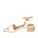 Woman's sandal with strap in white leather heel 4 - Available sizes:  32, 33, 34, 44, 45