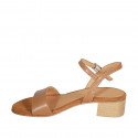 Woman's strap sandal in cognac brown leather heel 4 - Available sizes:  32, 33, 34, 43