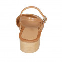 Woman's strap sandal in cognac brown leather heel 4 - Available sizes:  32, 33, 34, 43