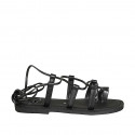 Woman's flip-flop gladiator sandal in black-colored leather heel 1 - Available sizes:  32, 33, 34, 42, 43, 44, 45