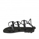 Woman's flip-flop gladiator sandal in black-colored leather heel 1 - Available sizes:  32, 33, 34, 42, 43, 44, 45