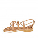 Sandalo infradito con lacci alla schiava da donna in pelle color cuoio tacco 1 - Misure disponibili: 43