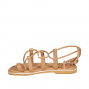 Woman's flip-flop gladiator sandal in cognac brown leather with heel 1 - Available sizes:  32, 33, 34, 42, 43, 44, 46