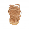 Sandalia de dedo en estilo gladiador para mujer en piel cognac tacon 1 - Tallas disponibles:  32, 33, 34, 42, 43, 44, 45, 46