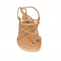 Sandalo infradito con lacci alla schiava da donna in pelle color cuoio tacco 1 - Misure disponibili: 43