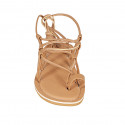 Woman's flip-flop gladiator sandal in cognac brown leather with heel 1 - Available sizes:  32, 33, 34, 42, 43, 44, 45, 46