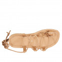 Sandale entredoigt spartiates à lacets pour femmes en cuir cognac avec talon 1 - Pointures disponibles:  32, 33, 34, 42, 43, 44, 45, 46