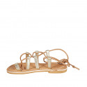 Sandalia de dedo estilo gladiador con cordones para mujer en piel laminada platino tacon 1 - Tallas disponibles:  32, 42