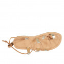Sandale entredoigt spartiates à lacets pour femmes en cuir lamé platine talon 1 - Pointures disponibles:  32, 34, 42, 43, 44, 45