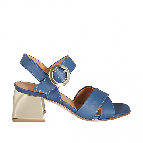 Woman's strap sandal in blue leather...