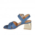 Sandalo da donna in pelle blu con cinturino tacco 5 - Misure disponibili: 32, 33, 34, 42, 45