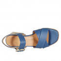 Woman's strap sandal in blue leather heel 5 - Available sizes:  32, 33, 34, 42, 45