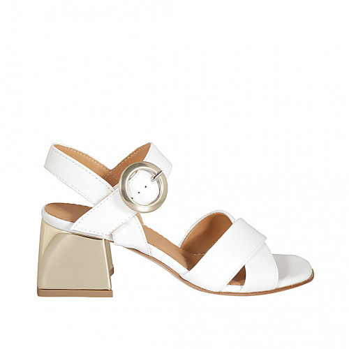 Woman's sandal with strap in white leather heel 5 - Available sizes:  32, 34, 42, 43, 45, 46