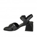 Sandale avec courroie pour femmes en cuir noir talon 5 - Pointures disponibles:  32, 33, 34, 45, 46