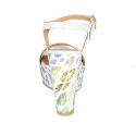 Woman's strap sandal with platform in white laminated leather and multicolored printed wedge heel 12 - Available sizes:  32, 43