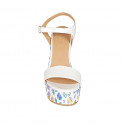 Woman's strap sandal with platform in white laminated leather and multicolored printed wedge heel 12 - Available sizes:  32, 43