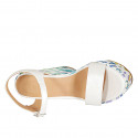 Woman's strap sandal with platform in white laminated leather and multicolored printed wedge heel 12 - Available sizes:  32, 43