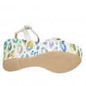Woman's strap sandal with platform in white laminated and multicolored leather and multicolored printed wedge heel 9 - Available sizes:  32, 43