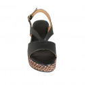 Woman's platform sandal in black leather wedge heel 6 - Available sizes:  31, 33, 34, 42, 43, 44, 45, 46