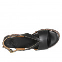 Woman's platform sandal in black leather wedge heel 6 - Available sizes:  31, 33, 34, 42, 43, 44, 45, 46