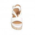 Woman's platform sandal in white leather wedge heel 6 - Available sizes:  31, 32, 33, 34, 42, 43, 44, 45