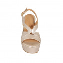 Woman's strap and platform sandal in rose laminated printed leather wedge heel 9 - Available sizes:  31, 32, 34, 42, 43, 44
