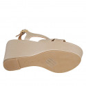 Woman's strap and platform sandal in rose laminated printed leather wedge heel 9 - Available sizes:  31, 32, 34, 42, 43, 44