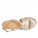 Woman's strap and platform sandal in rose laminated printed leather wedge heel 9 - Available sizes:  31, 32, 34, 42, 43, 44