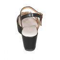 Woman's strap sandal in black and rose leather wedge heel 6 - Available sizes:  31, 32, 33, 34, 42, 43, 44, 45, 46