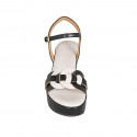 Woman's strap sandal in black and rose leather wedge heel 6 - Available sizes:  31, 32, 33, 34, 42, 43, 44, 45, 46