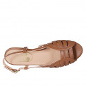 Woman's sandal in cognac brown leather heel 2 - Available sizes:  33, 43, 44