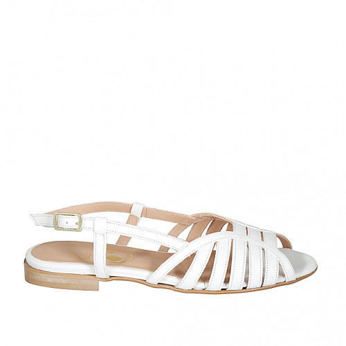 Woman's sandal in white leather heel 2