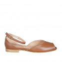 Woman's open shoe with ankle strap in cognac brown leather heel 2 - Available sizes:  32, 42, 43, 44, 45