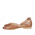 Woman's open shoe with ankle strap in cognac brown leather heel 2 - Available sizes:  32, 42, 43, 44, 45